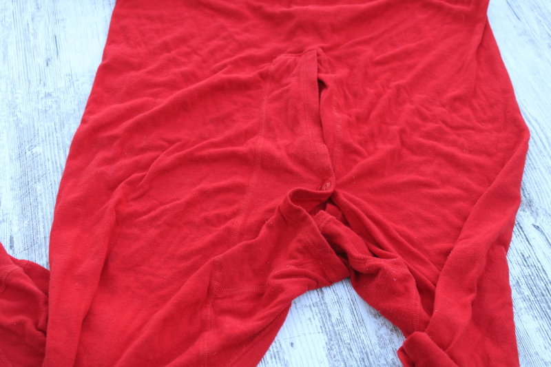 photo of old fashioned vintage red cotton union suit, winter long underwear work clothes or Santa style! #6